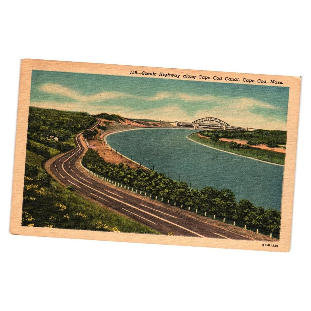 Scenic Highway Cape Cod Canal MA Vintage Linen Postcard 1954 Radio Request WMNB